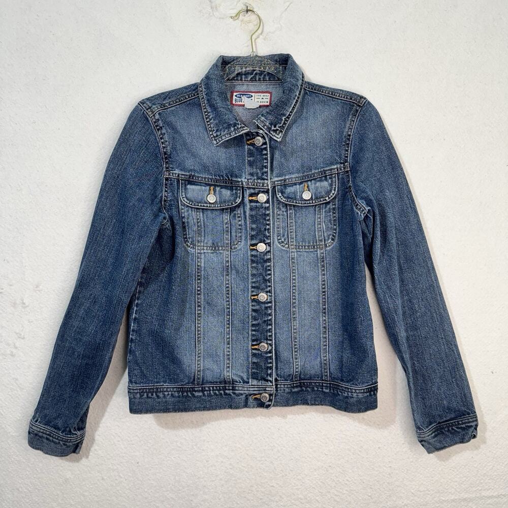 Old Navy Y2K VTG Blue Denim Classic Trucker Jean Jacket Button-Up Women’s Medium